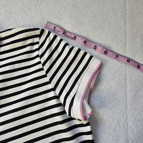 CLOVER By Bobby Jones Sz S Black & White Stripe Polo Womens Gold Button - Picture 5 of 8